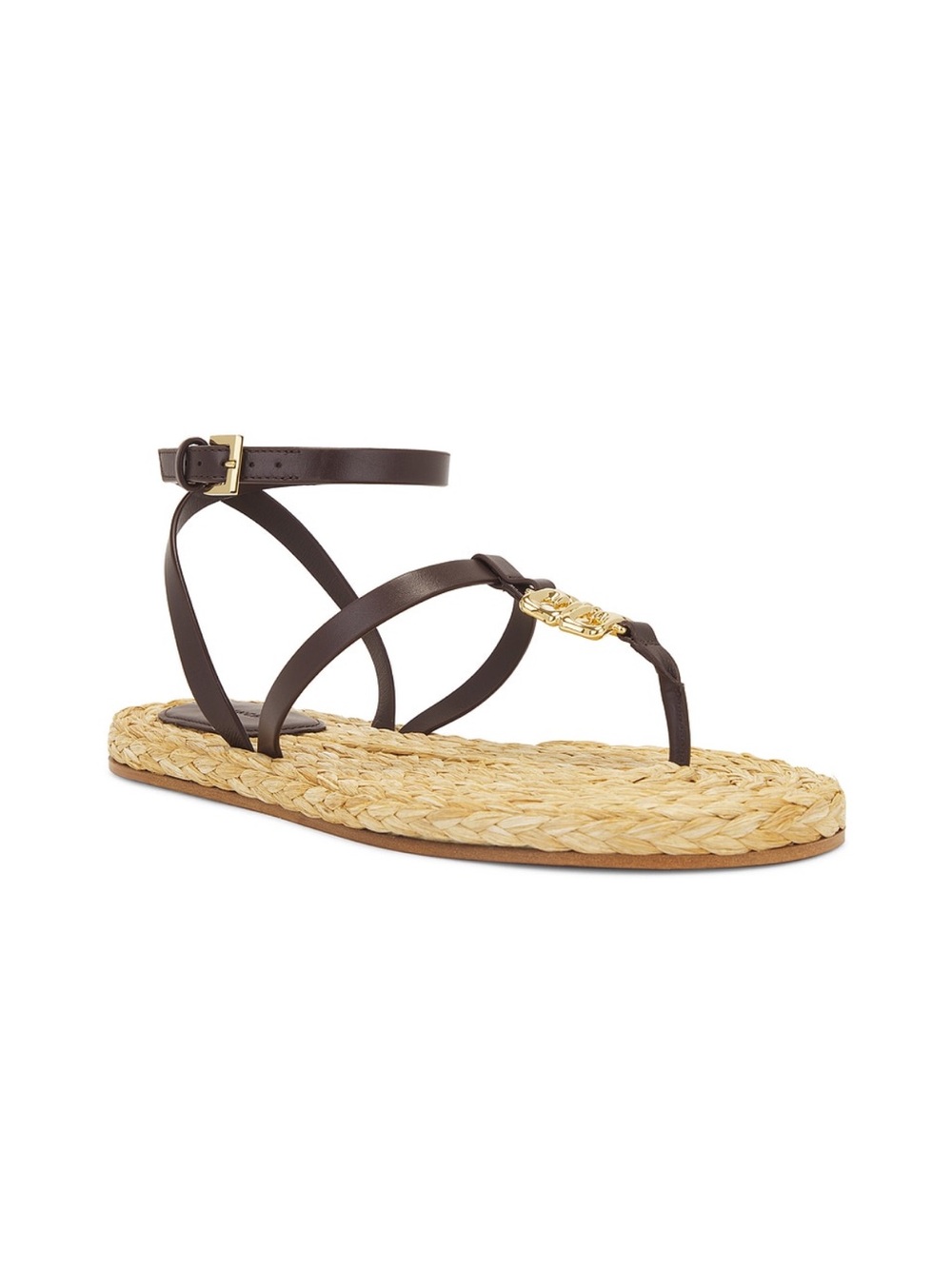 GIVENCHY Liquid Sandal in Ebony & Natural / Leather Gold Espadrille 38